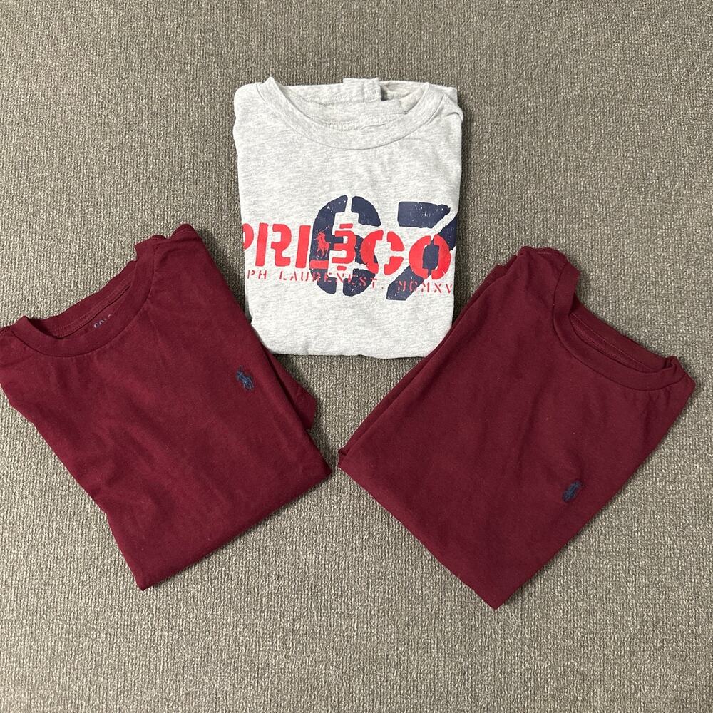 Lot of 3 Polo Ralph Lauren Kids Short Sleeve Shirts Size 8 Small Maroon